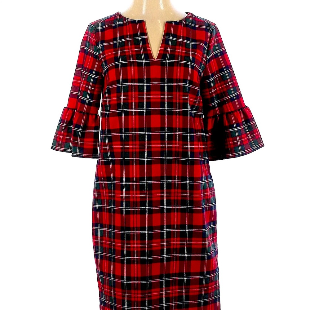 Vineyard Vines Red and Green Plaid with ruffle sleeve dress